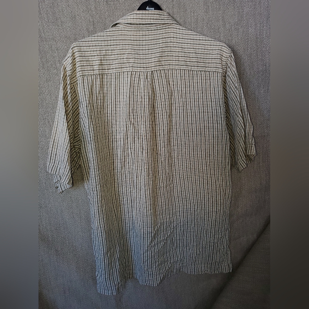 Men's Large Beige Checkered Short Sleeve Shirt - Picture 7 of 10